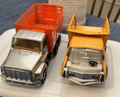 Lote de 2 camiones de juguete vintage de metal naranja TONKA y ERTL Foto 1 de 4