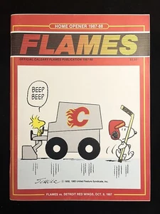 1987-88 CALGARY FLAMES HOME OPENER NHL PROGRAM vs DETROIT RED WINGS SNOOPY COVER - Picture 1 of 7
