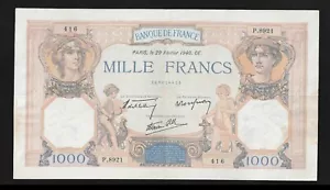 France, 1000 francs, 1940, P-90c, WWII, XF++ Banknote - Picture 1 of 2