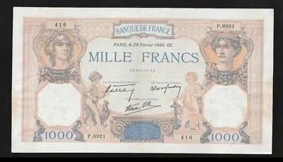 France, 1000 francs, 1940, P-90c, WWII, XF++ Banknote - Image 1 of 2