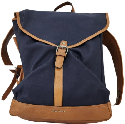 Mochila de viaje COLE HAAN unisex azul marino de lona y cuero Marshall Foto 1 de 4