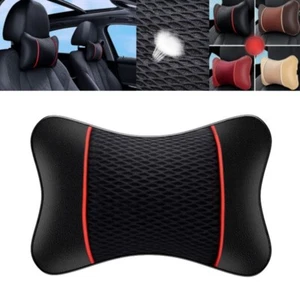 Car Seat Headrest Pad PU Leather Knitted Pillow Head Neck Rest Support Cushion - Bild 1 von 18
