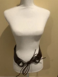 Leather Brown Woven Tie Up Fringe Style 27 in length 3 in Max Width Women's Belt - Picture 1 of 8