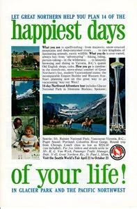 Anuncio impreso vintage Tren Great Northern Railway Seattle Mt. Parque Nacional Rainier - Imagen 1 de 2