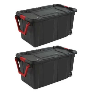 40 Gallon Wheeled Industrial Tote Plastic, Black, Set of 2 - Picture 1 of 12