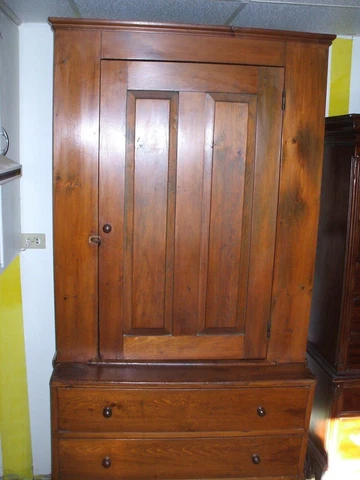 Antique Pine Two Part Step Back Cupboard Primitive Farm House Cabinet w/ Drawers Cover
