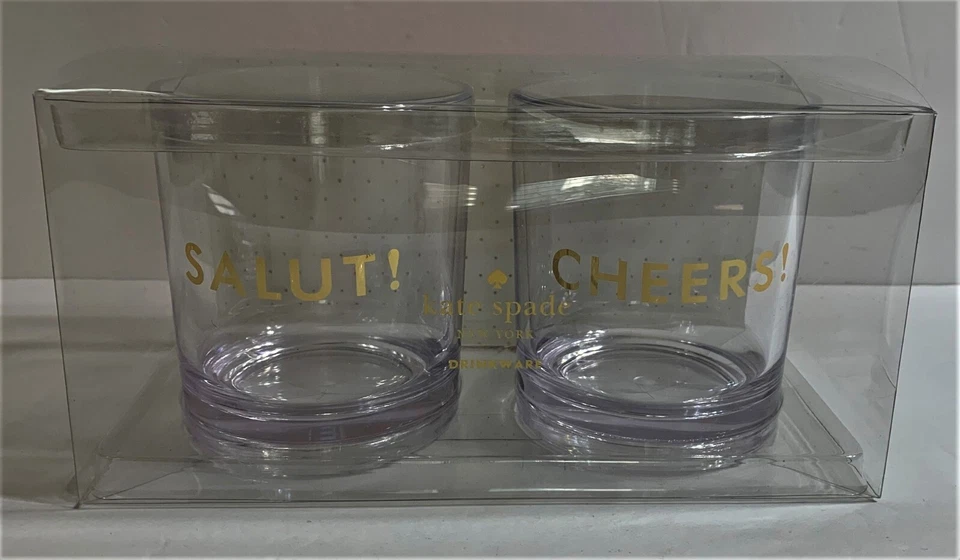 Set 2 KATE SPADE Here's To You DRINKWARE NEW CHEERS! SALUT! Acrylic Glasses 12oz - Image 1 of 1