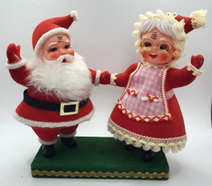 VINTAGE NICE MCM VINTAGE FLOCKED SANTA an MRS. CLAUS!! Kitchy - Picture 1 of 14