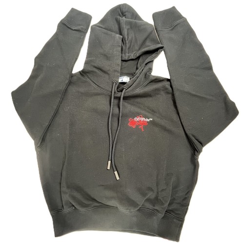 OFF WHITE CNY Felpa con Cappuccio Cropped Nero Rosso XXS Nuova con etichette Autentica