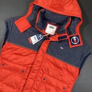Tommy Hilfiger Jeans Mens Gilet Vest Bodywarmer Red Blue Denim OS (PLUS) BNWT - Picture 1 of 17