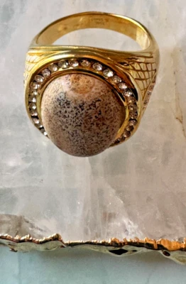 Men's Agate Gold Plated Stainless Steel Large Ring SZ.13 ~ #342 - Image 1 of 4