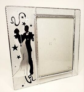Vtg Metal Frame Silver & Black Detail With a Couple Dancing/Wedding 5"x7" Photo