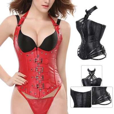 Womens Steampunk Corset Bustier Top Gothic Bustier Steel Boned Overbust Shaper - Image 1 of 4