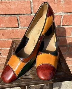 Vintage Fashion Craft Shoes Mod Patchwork Color Block 1960’s 9 Narrow - Picture 1 of 10