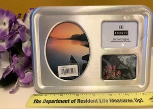 Burnes of Boston Photo Frame Silver Tone Satin Metal Holds 3 Miniature Pictures - Picture 1 of 6