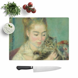 Frau mit Katze von Pierre-Auguste Renoir Schneidebrett Glas strukturiert Küche - Bild 1 von 5