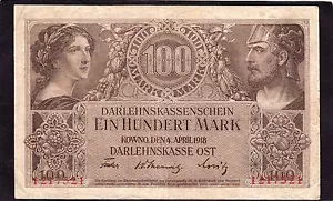 Lituania, ocupación alemana Primera Guerra Mundial 1918 100 marcos P-R133 F + - Imagen 1 de 2