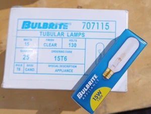 Lot Of 24 Bulbrite 15T10C 15 Watt Clear Appliance Lamp Light Bulb 15W 707115 box - Picture 1 of 2