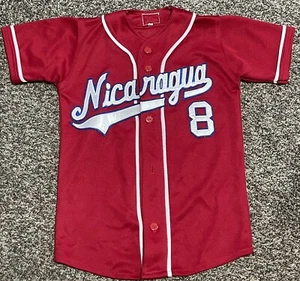 Nicaragua Baseball Team Jersey #8 Youth Small 8 Red With White Blue Sewn - Picture 1 of 4