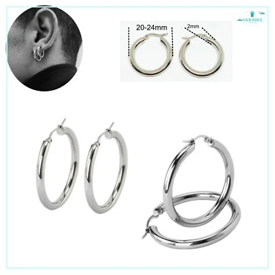 Orecchini Cerchio Acciaio Uomo Donna Pirata   20-24mm  Argento  - Immagine 1 di 4