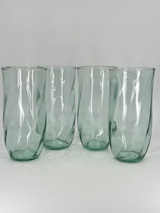 4 Vintage Indiana Glass Serene Green Swirl Design Tumblers # 1780 / 1970s MCM - Picture 1 of 21