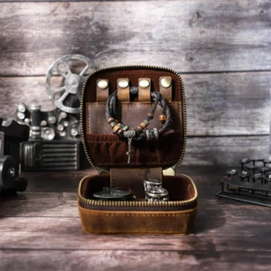 Retro Leather Jewelry Box Organizer Watch Earring Rings Necklace Storage Case  - Picture 1 of 6