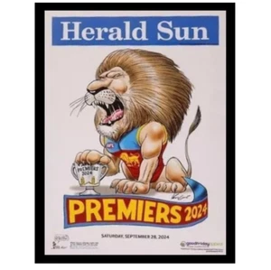 2024 AFL PREMIERS BRISBANE LIONS GRAND FINAL PREMIERSHIP KNIGHT Poster Framed - Picture 1 of 2