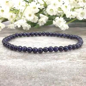 2025HOT 4mm Dark Blue Goldstone Bracelet Tiny Jewelry Unisex Reiki Healing Gift - Picture 1 of 8