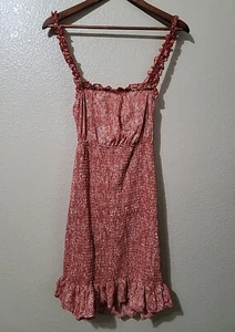 Almost Famous Dress Junior Womens Sz Medium Orange Smocked Tie Back Summer Mini - Picture 1 of 13