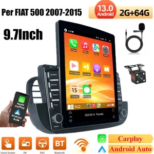 9.7" Autoradio Per FIAT 500 2007-2015 Stereo Android 13 GPS NAVI Carplay MIC CAM - Foto 1 di 17