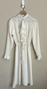 Vintage Dress 70s 80s Cream Sheer Ruffle Kollection Shirt Day Size XS 0 2 - Picture 1 of 6