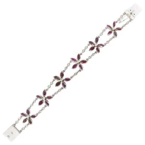 Marquise Cut Red Ruby & Round Cut White CZ 10.20 Carat Excellent Flower Bracelet - Picture 1 of 5