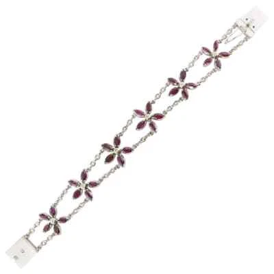 Marquise Cut Red Ruby & Round Cut White CZ 10.20 Carat Excellent Flower Bracelet - Image 1 of 4