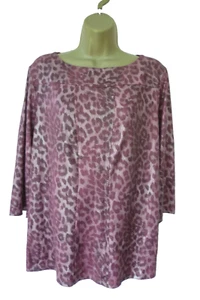 SIMONTON SAYS Size L 14 16 Pink Animal Print Comfy Stretchy Jersey T Shirt Top - Picture 1 of 9