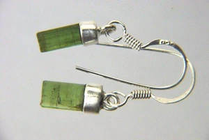 MA mini orecchini argento sterling pietra preziosa tormalina verde gancio francese 5015P - Foto 1 di 2