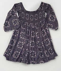 TORRID Purple & Gray Abstract Floral Boho Smocked Bell Sleeve Dress Size 3 3X - Picture 1 of 6