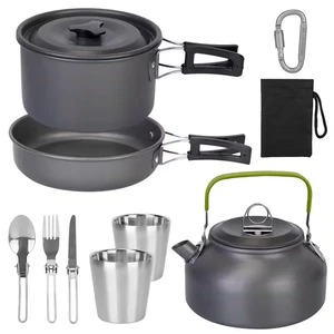 12-teiliges Camping Kochgeschirr Set - Herd, Aluminium Töpfe & Pfannen Set - Bild 1 von 6