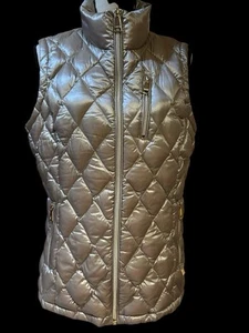 CALVIN KLEIN Metallic Quilted Packable Duck Down Puffer Vest Women Sz L Silver - Picture 1 of 5