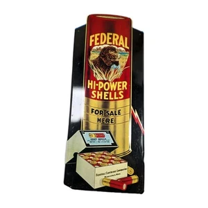 Vtg Federal Hi-Power Shell Sign For Sale Here Shot Gun Hunting Dog Ammo Metal - Picture 1 of 9