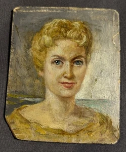 Antike Volkskunst Miniatur Original Ölgemälde Portrait Dame - Bild 1 von 10