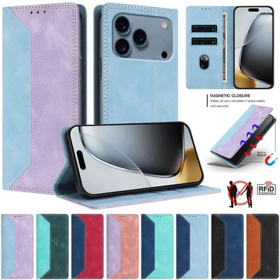 For iPhone 17 16e 15 14 13 12 11 Pro Max Plus XR Case Leather Wallet Flip Cover - Image 1 of 4