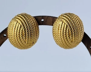 Vintage Givenchy Bijoux Ohrringe Chunky Brushed Gold Ribbed Runway 80er Clip On MCM - Bild 1 von 5