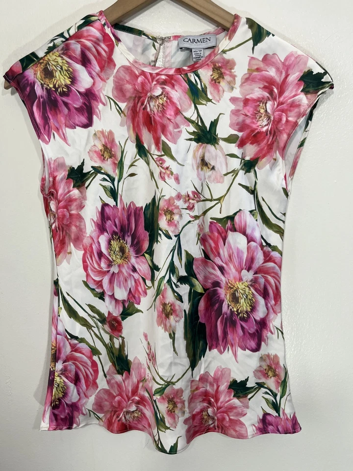 Romántico Hada Regencia Caprichoso Delicado Satén Floral Top XS Muñeca Dopamina Y2K 90 Foto 1 de 4