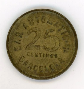 Spain España token Bar Automatic Barcelona City Brass 25 Centimos 30,s - Picture 1 of 2