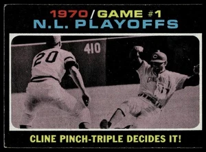 1971 Topps #199 1970 N.L. Playoffs Game 1: Cline Pinch-Triple Decides It! - Picture 1 of 2