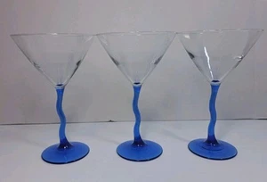 Vintage Libbey Courbe 3 Martini Gläser mit kobaltblau gewellt oder Z Stiele 7,5" - Bild 1 von 6