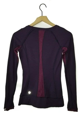 Lululemon 全倾斜衬衫 Slalom 条纹 Inkwell Hyper Plum LS 套衫上衣,尺寸 4 — 第 1/4 张图片