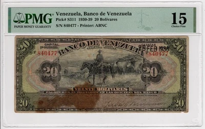 Venezuela, Banco de Venezuela PS311 20 Bolívares 1930-1938 Choice Fine 15 PMG - Image 1 of 2