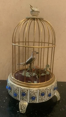 Caja de música autómata jaula pájaro cantor alemán vintage - COMO ESTÁ SIN SONIDO Foto 1 de 4