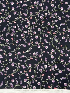 Karen Jarrar for Marcus Fabrics Pink Purple Floral Vines on Black 3 yds - Picture 1 of 1